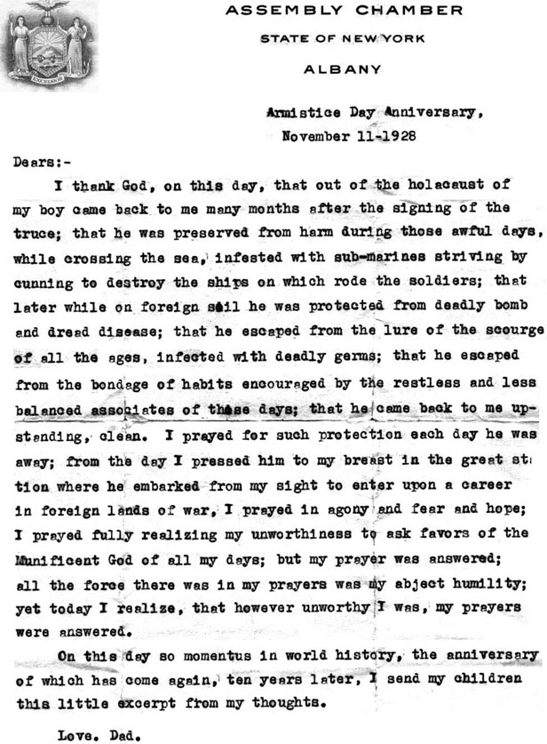 Letter from Edward Rutherford to children on Armistice Day 1928
